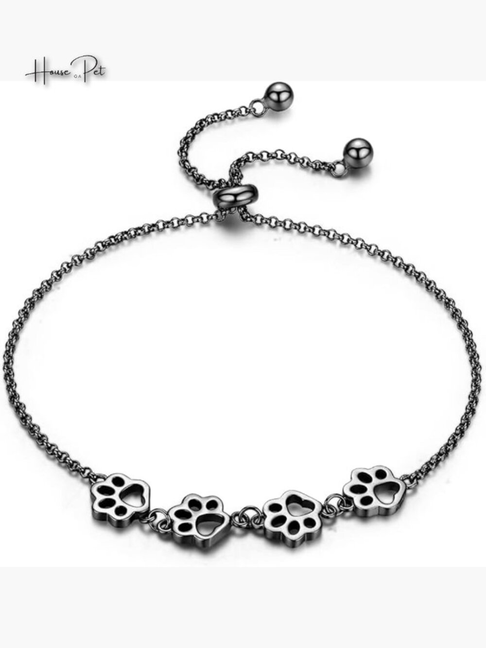 925 Sterling Silver Paw Print Charm Bracelet Adjustable Slider